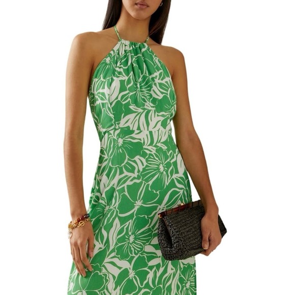 Faithfull The Brand Women's Green Taormina Floral Crepe Halter Neck Midi Dress - Picture 10 of 12